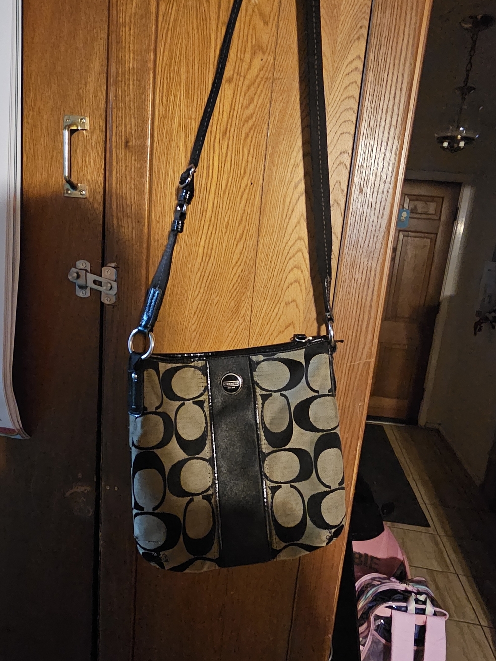 Coach Khaki and Black Signature Crossbody Bag